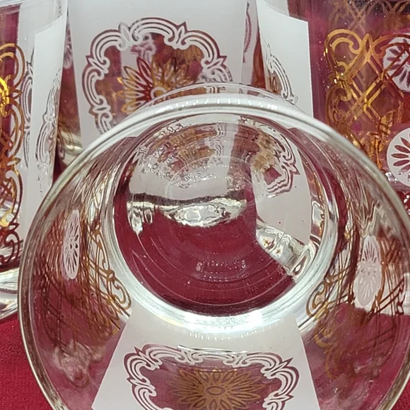 Gold Medallion Rocks Glasses White Panels Regency Barware Set 5 70s Vintage - Picture 5 of 7